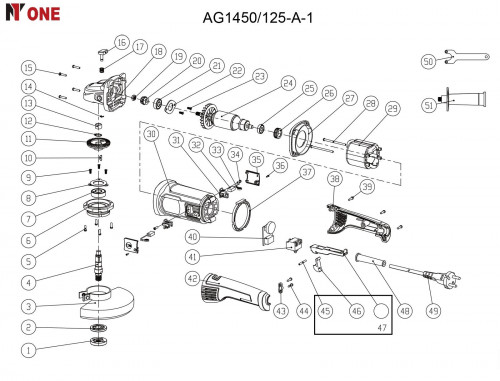 УШМ AG1450/125-A-1 (125мм,1450Вт,дл.руч,рег.4000-11000об/мин,,константа электр, повыш.пылезащита) №1