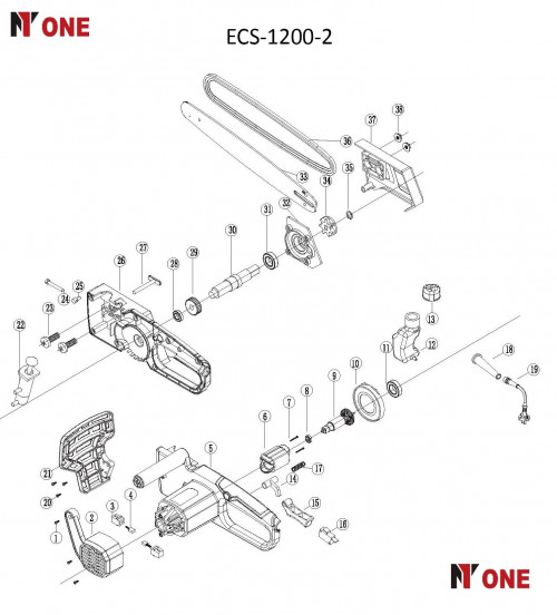 Пила цепная электр.ECS1200-2 (1200Вт, шина 300мм,авт.подача масла) №1