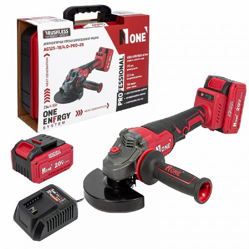 УШМ акк.бесщет.AG125-18/4.0-PRO-2B (20V,125мм,элект.рег.обор.,2 аккум-4,0Ач) №1